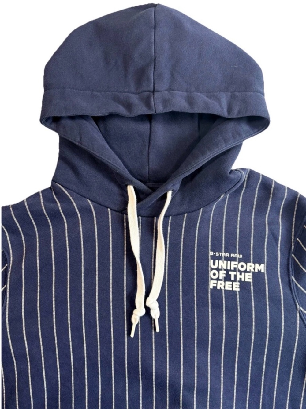 G-Star Raw Men’s Core Pinstriped Hoodie Kangaroo Pocket Sartho Blue/Milk Size L